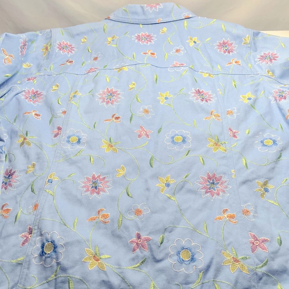 Denim & Co Baby Blue Denim Embroidered Floral Jacket 1X - Picture 5 of 5